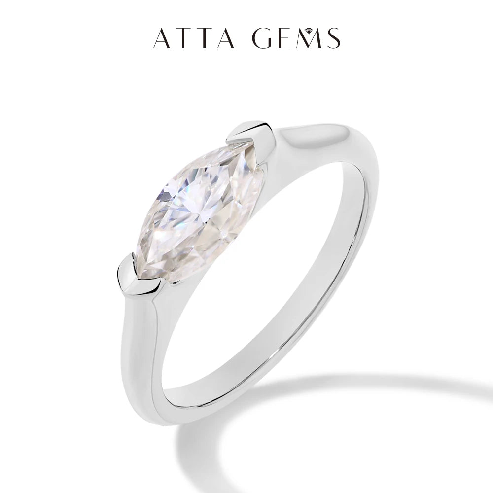 ATTAGEMS Hot Marquise Cut 1CT Moissanite Rings for Women Men S925 Silver 18K Gold Plated Classic Elegant Wedding Engagement ring