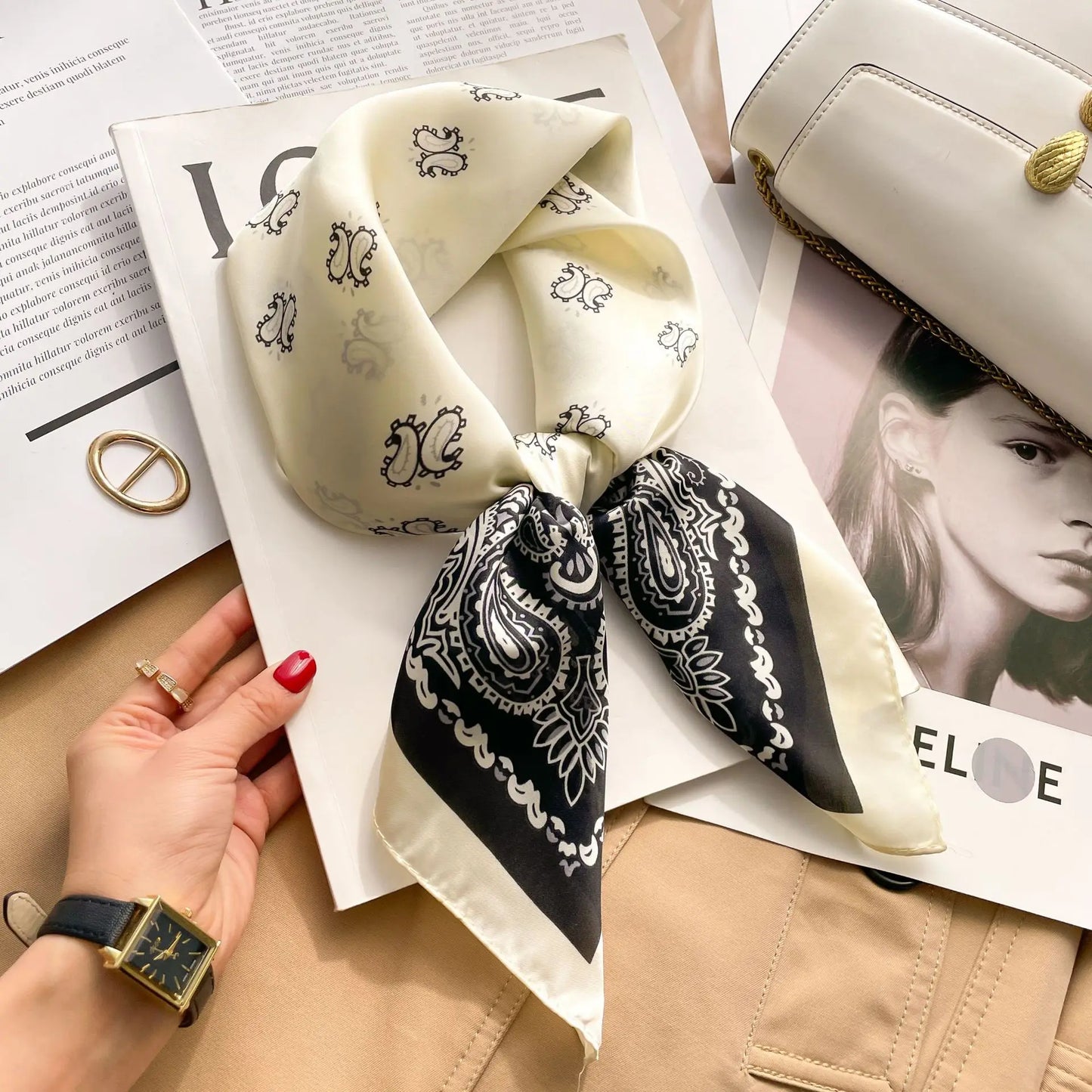 Luxury Silk Scarf Neckerchief Women's Silk Square Scarf Purse Scarf for Women Designer Silk Headscarf SJ01