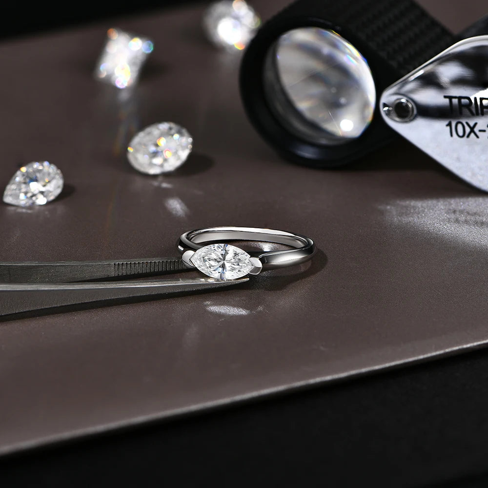 ATTAGEMS Hot Marquise Cut 1CT Moissanite Rings for Women Men S925 Silver 18K Gold Plated Classic Elegant Wedding Engagement ring