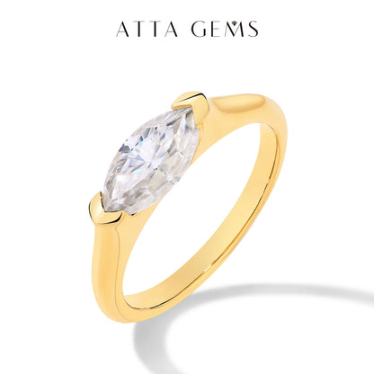 ATTAGEMS Hot Marquise Cut 1CT Moissanite Rings for Women Men S925 Silver 18K Gold Plated Classic Elegant Wedding Engagement ring