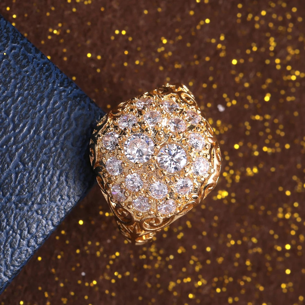 Huitan Gorgeous Gold Color Bridal Wedding Rings Full Cubic Zirconia Brilliant Lady Party Accessories High-quality Women Jewelry