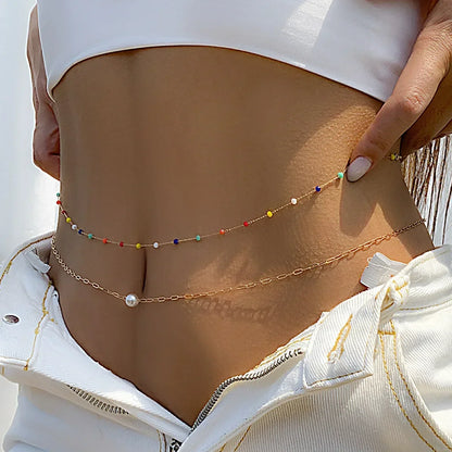 New Double-layer Rhinestone Tassel Waist Chain Women's Beach Fashion Crystal Body Chain Waist Accessory 2025 Bikini Accessories