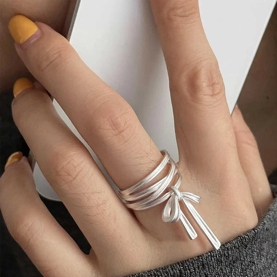 VENTFILLE 925 Sterling Silver Rings INS Fashion Hip Hop Vintage Couples Hollow Lines Punk Thai Silver Party Adjustable  Jewelry