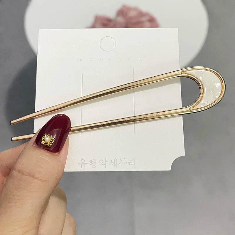 U-Shaped Hair Fork Fashion Tortoiseshell Acetate Hairpin Women Geometric Headwear Hair Sticks Girls New Hair Clips Accessories