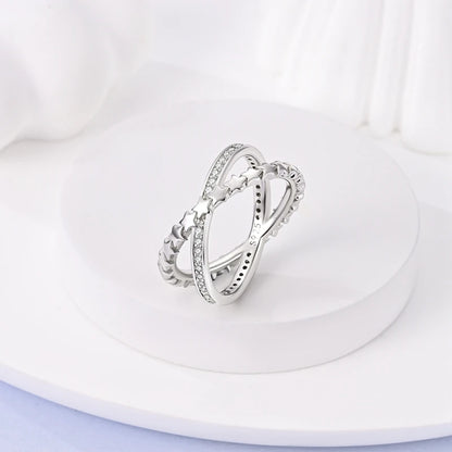 Original 925 Silver Sparkling Zircon Ring Stackable Classic Shine Stone Round Rings For Women Wedding Anniversary Jewelry Gift