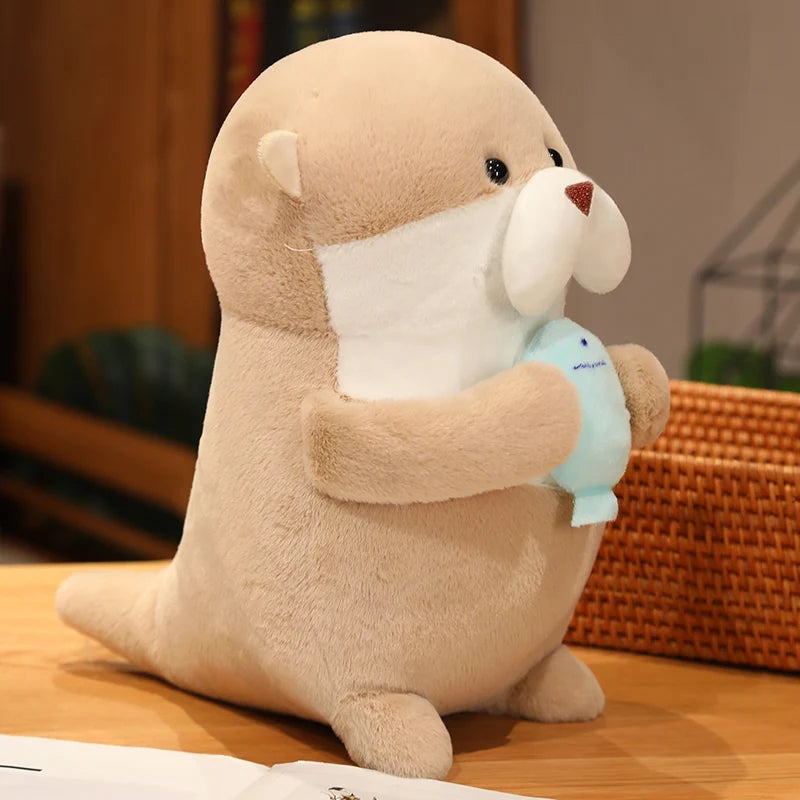 Kawaii Otter with Ffish Dolls Backpack Bag Pendant Soft  Pillow Cartoon Stuffed Plush Cute Home Decor Birthday Christmas Gifts