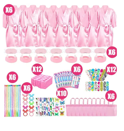 6/10/12 Set Spa Birthday Party Robes Gowns for Girls Kimono Satin Robe Hot Pink Spa Party Favors for Kids Child Birthday Spa Kit