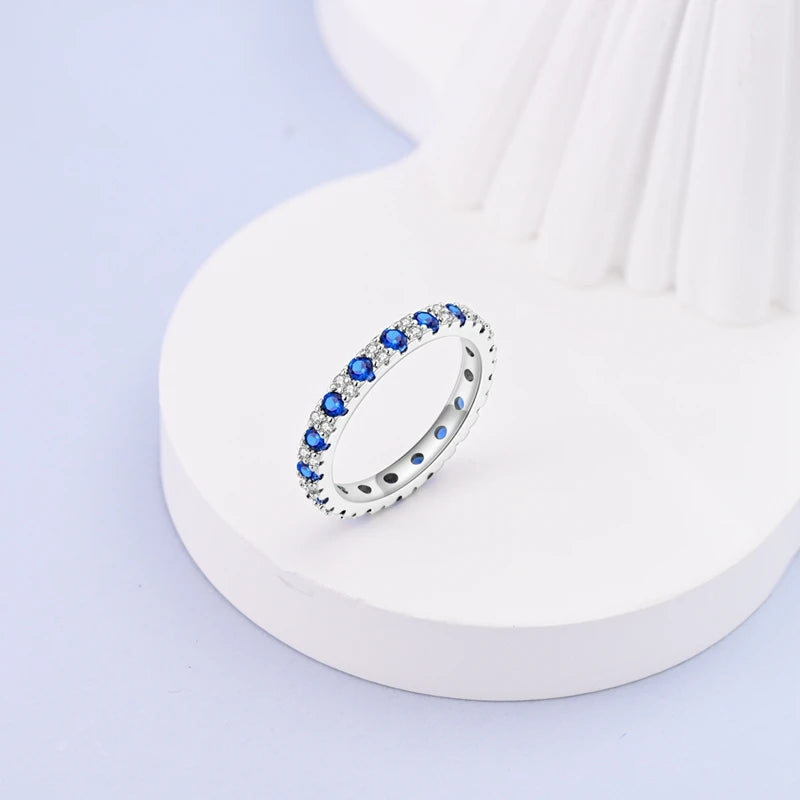 Original 925 Silver Sparkling Zircon Ring Stackable Classic Shine Stone Round Rings For Women Wedding Anniversary Jewelry Gift