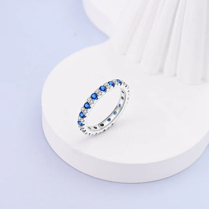 Original 925 Silver Sparkling Zircon Ring Stackable Classic Shine Stone Round Rings For Women Wedding Anniversary Jewelry Gift