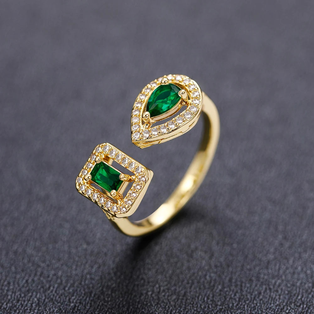 Huitan Geometric Shaped Cuff Opening Rings for Women Silver Color/Gold Color Noble Cubic Zirconia Ring Accessory Fashion Jewelry