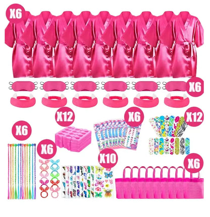 6/10/12 Set Spa Birthday Party Robes Gowns for Girls Kimono Satin Robe Hot Pink Spa Party Favors for Kids Child Birthday Spa Kit