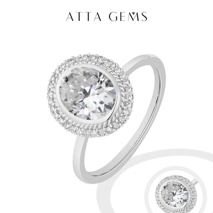 ATTAGEMS Oval Cut 2.0CT Moissanite Halo Engagement Ring for Women D VVS1 925 Silver 18K Gold Plated Luxury Band Wedding Jewelry