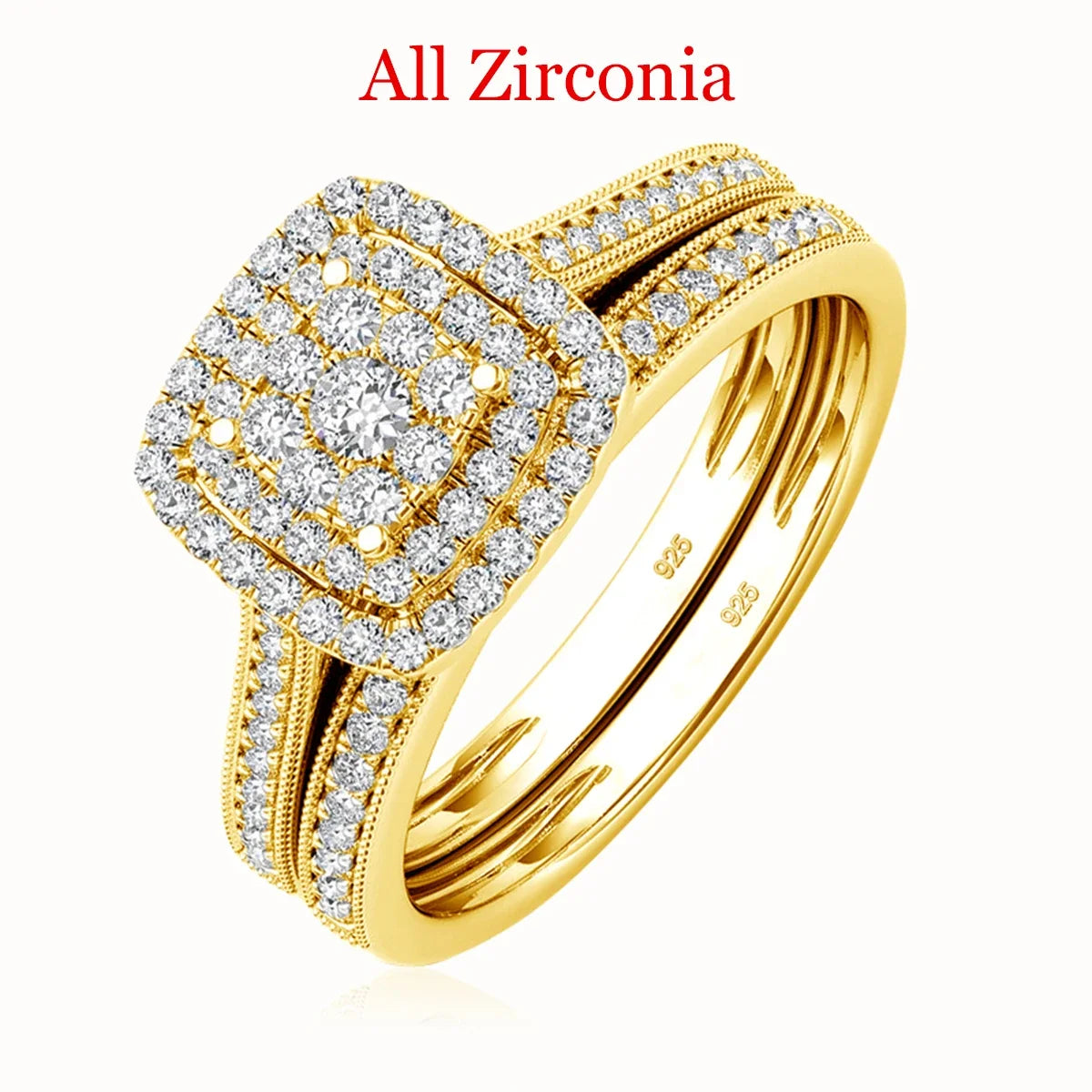 2PCS Yellow Gold Moissanite Engagement Rings set For Women 100% Real Pass Diamond Tester Wedding Band Jewelry Lover Couple Gifts
