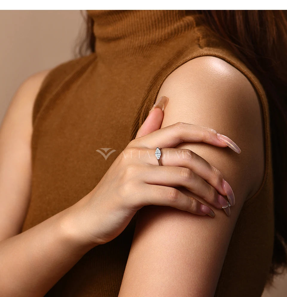 ATTAGEMS Hot Marquise Cut 1CT Moissanite Rings for Women Men S925 Silver 18K Gold Plated Classic Elegant Wedding Engagement ring