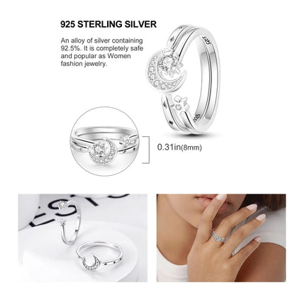 Original 925 Silver Sparkling Zircon Ring Stackable Classic Shine Stone Round Rings For Women Wedding Anniversary Jewelry Gift