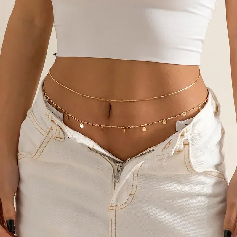 New Double-layer Rhinestone Tassel Waist Chain Women's Beach Fashion Crystal Body Chain Waist Accessory 2025 Bikini Accessories