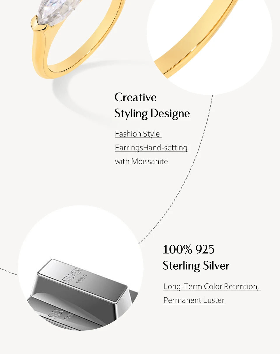 ATTAGEMS Hot Marquise Cut 1CT Moissanite Rings for Women Men S925 Silver 18K Gold Plated Classic Elegant Wedding Engagement ring