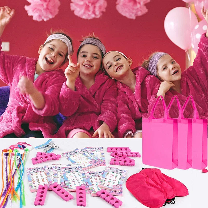 6/10/12 Set Spa Birthday Party Robes Gowns for Girls Kimono Satin Robe Hot Pink Spa Party Favors for Kids Child Birthday Spa Kit