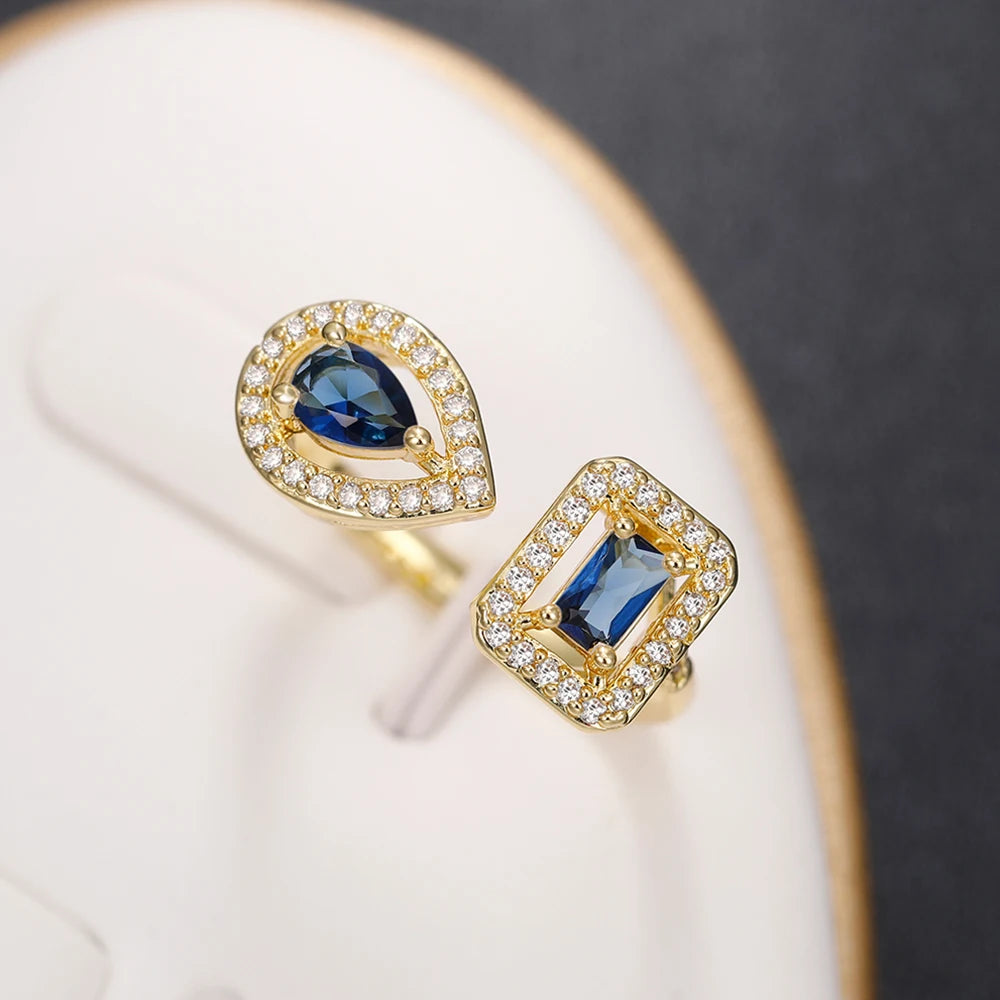 Huitan Geometric Shaped Cuff Opening Rings for Women Silver Color/Gold Color Noble Cubic Zirconia Ring Accessory Fashion Jewelry