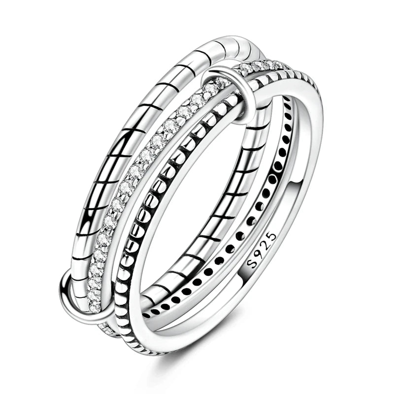 Original 925 Silver Sparkling Zircon Ring Stackable Classic Shine Stone Round Rings For Women Wedding Anniversary Jewelry Gift