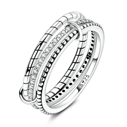 Original 925 Silver Sparkling Zircon Ring Stackable Classic Shine Stone Round Rings For Women Wedding Anniversary Jewelry Gift