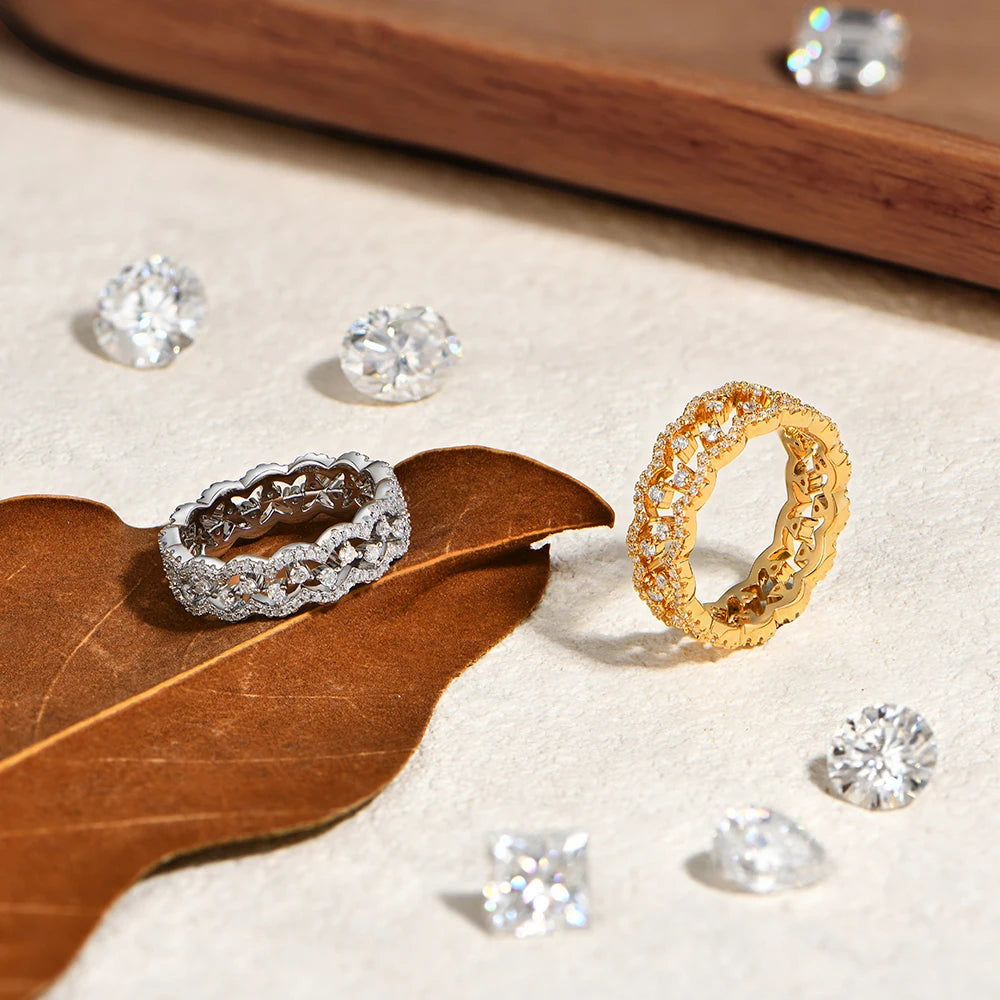 ATTAGEMS 2026 New Moissanite Lace Ring Light Luxury Silver 925 Stackable Rings for Women High Quality Wedding Party Jewelry Gift