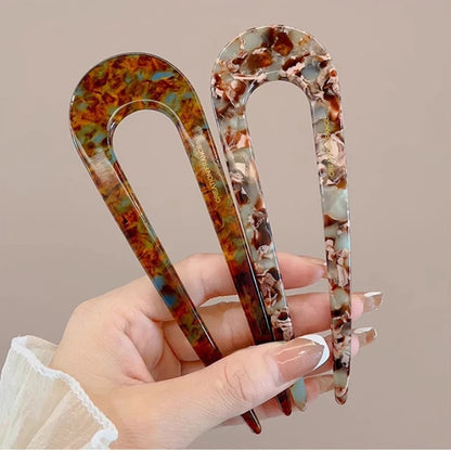 U-Shaped Hair Fork Fashion Tortoiseshell Acetate Hairpin Women Geometric Headwear Hair Sticks Girls New Hair Clips Accessories
