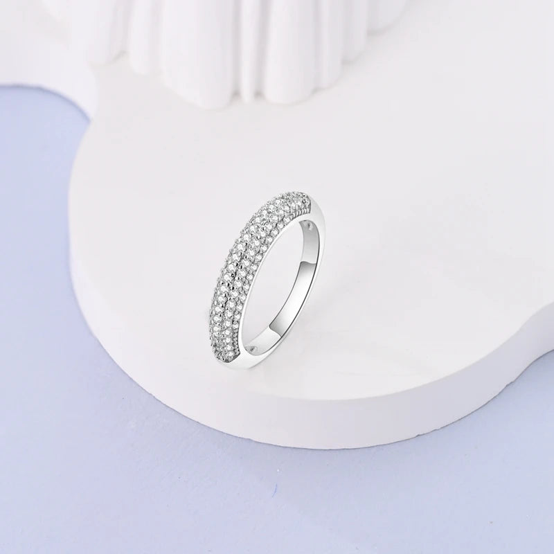 Original 925 Silver Sparkling Zircon Ring Stackable Classic Shine Stone Round Rings For Women Wedding Anniversary Jewelry Gift