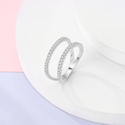 Original 925 Silver Sparkling Zircon Ring Stackable Classic Shine Stone Round Rings For Women Wedding Anniversary Jewelry Gift