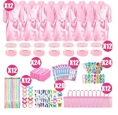 6/10/12 Set Spa Birthday Party Robes Gowns for Girls Kimono Satin Robe Hot Pink Spa Party Favors for Kids Child Birthday Spa Kit