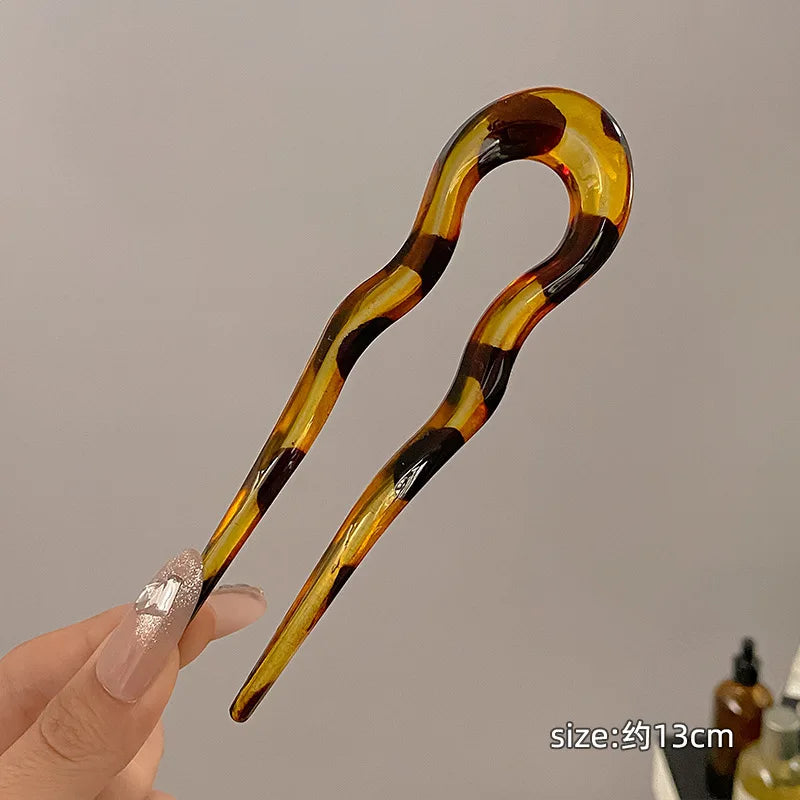 U-Shaped Hair Fork Fashion Tortoiseshell Acetate Hairpin Women Geometric Headwear Hair Sticks Girls New Hair Clips Accessories