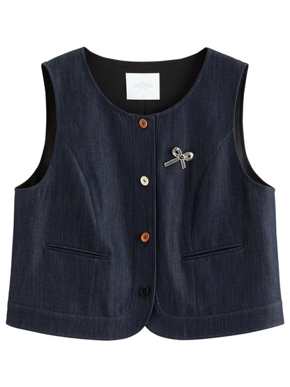 DUSHU Nordic Style Fashion Denim Suit Women Autumn 2025 New Long and Short Vest Skirt Vintage Clothing Ins Dresses 25DS83108