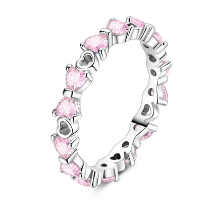 Original 925 Silver Sparkling Zircon Ring Stackable Classic Shine Stone Round Rings For Women Wedding Anniversary Jewelry Gift