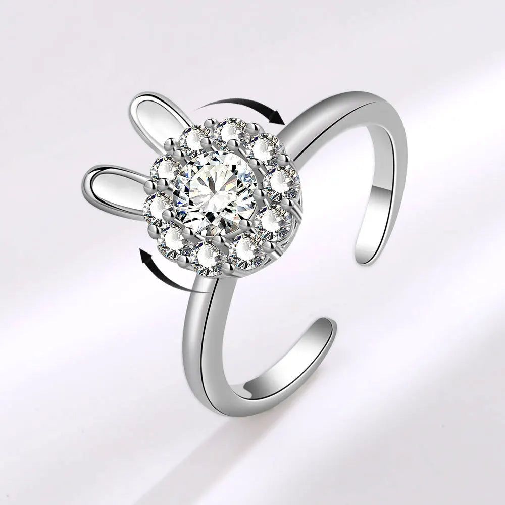 VENTFILLE 925 Sterling Silver Sunflower Diamond Zircon Rotatable Ring For Women Gift Relieve Stress Ring Jewelry Wholesale