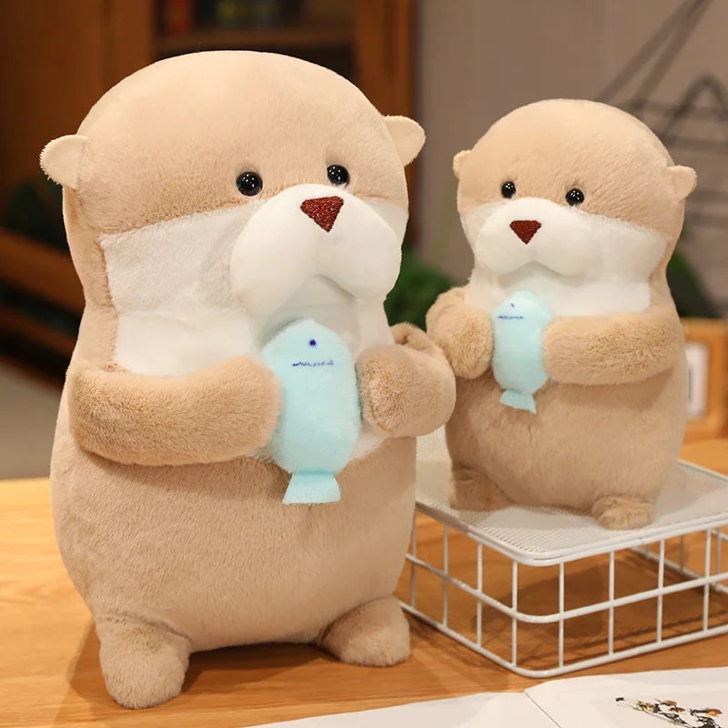 Kawaii Otter with Ffish Dolls Backpack Bag Pendant Soft  Pillow Cartoon Stuffed Plush Cute Home Decor Birthday Christmas Gifts