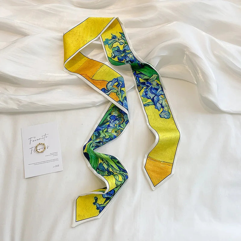 Diaphanous Fashion Headband Exquisite Thin Streamer Bag Strap Spring and Summer Oil Painting Style Small Ribbon Long Scarf Belt