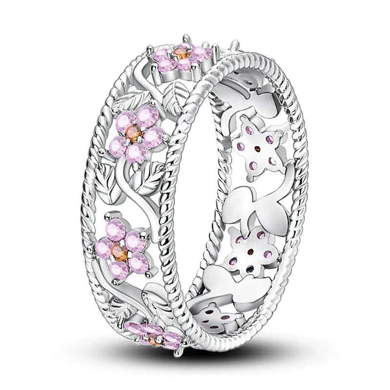 Original 925 Silver Sparkling Zircon Ring Stackable Classic Shine Stone Round Rings For Women Wedding Anniversary Jewelry Gift