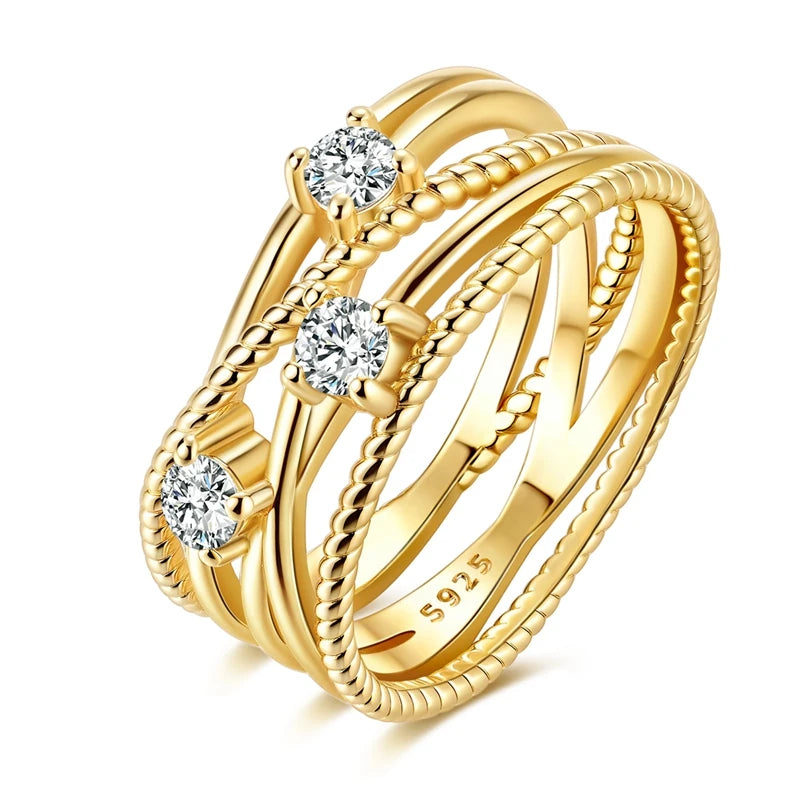 Original 925 Silver Sparkling Zircon Ring Stackable Classic Shine Stone Round Rings For Women Wedding Anniversary Jewelry Gift