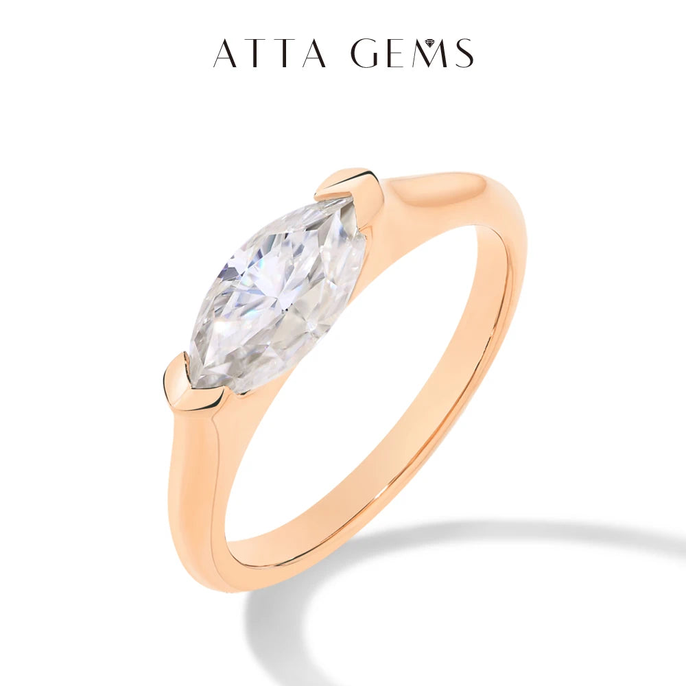 ATTAGEMS Hot Marquise Cut 1CT Moissanite Rings for Women Men S925 Silver 18K Gold Plated Classic Elegant Wedding Engagement ring