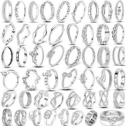 Original 925 Silver Sparkling Zircon Ring Stackable Classic Shine Stone Round Rings For Women Wedding Anniversary Jewelry Gift