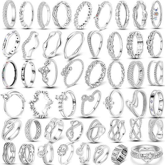 Original 925 Silver Sparkling Zircon Ring Stackable Classic Shine Stone Round Rings For Women Wedding Anniversary Jewelry Gift