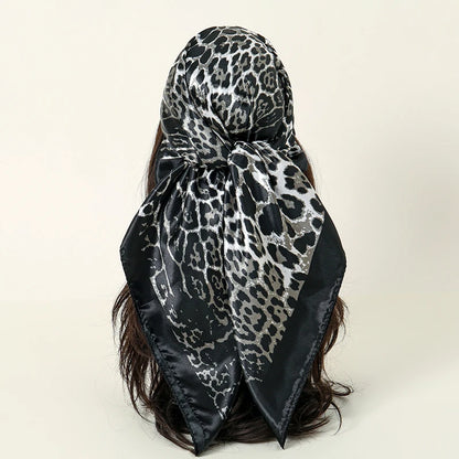 Satin Square Scarf Women Muslim Hijab Elegant 2025 Print Silk Neckerchief Shawl Wraps Headband Handle Hair Accessories Bandana