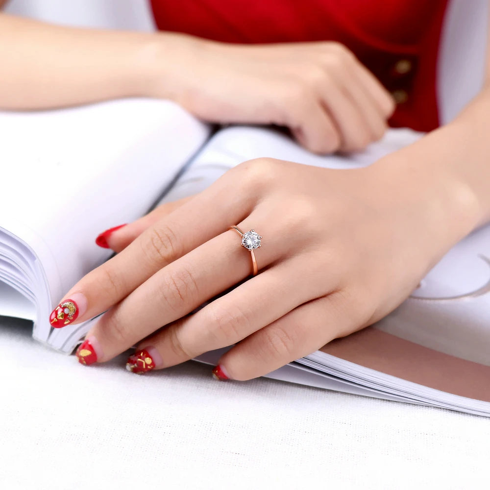 Classic 1 Carat Crystal Wedding Ring For Women Zirconia Gold Color Engagement Anniversary Proposal Marriage Ring Jewelry R174