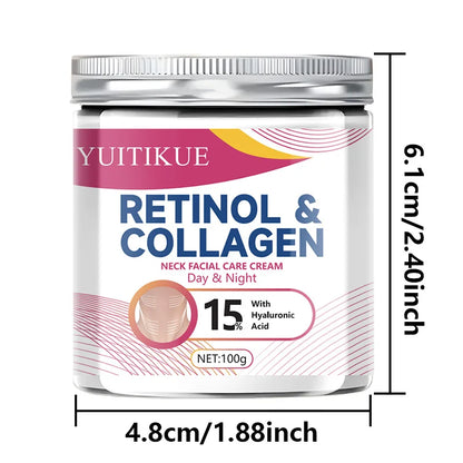 YUITIKUE Retinol and Collagen Neck Cream for Day and Night Use, 15% Hyaluronic Acid, Moisturizing and Firming