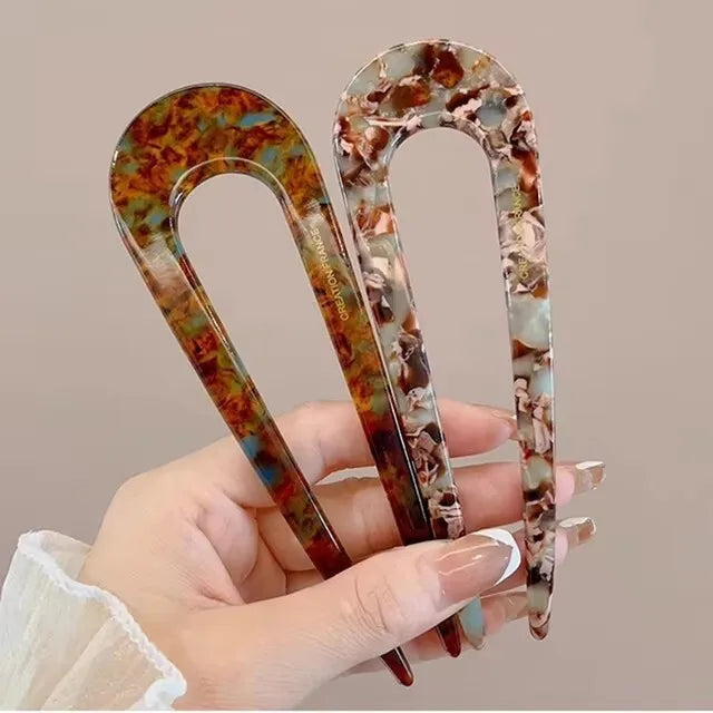 U-Shaped Hair Fork Fashion Tortoiseshell Acetate Hairpin Women Geometric Headwear Hair Sticks Girls New Hair Clips Accessories