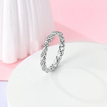 Original 925 Silver Sparkling Zircon Ring Stackable Classic Shine Stone Round Rings For Women Wedding Anniversary Jewelry Gift