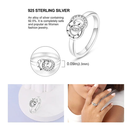 Original 925 Silver Sparkling Zircon Ring Stackable Classic Shine Stone Round Rings For Women Wedding Anniversary Jewelry Gift