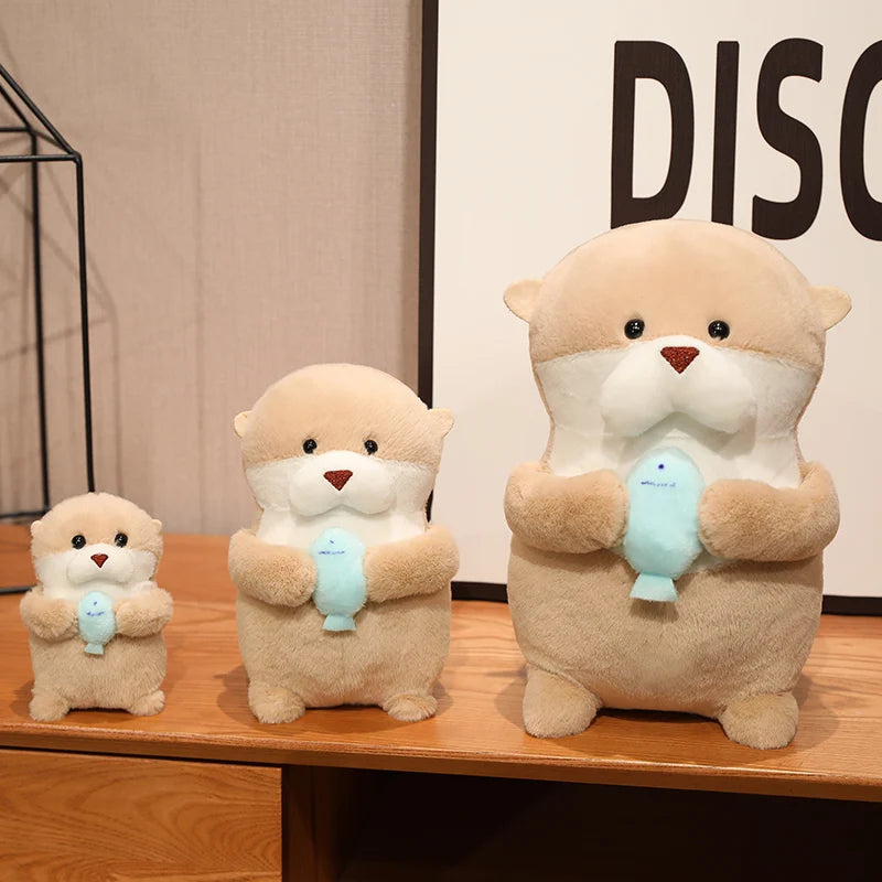 Kawaii Otter with Ffish Dolls Backpack Bag Pendant Soft  Pillow Cartoon Stuffed Plush Cute Home Decor Birthday Christmas Gifts