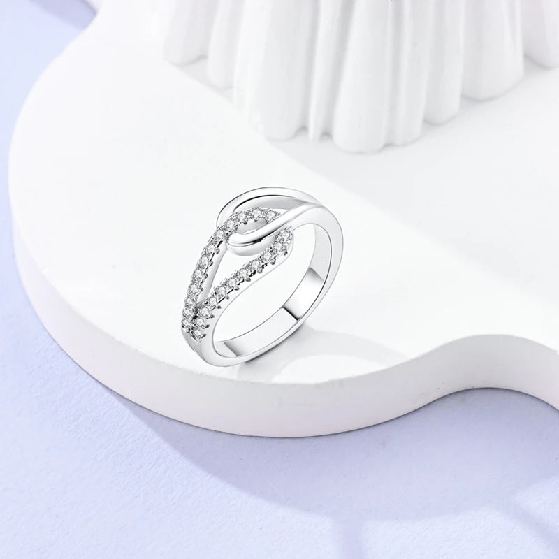 Original 925 Silver Sparkling Zircon Ring Stackable Classic Shine Stone Round Rings For Women Wedding Anniversary Jewelry Gift