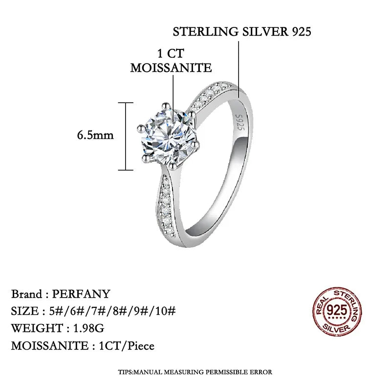 PERFANY 0.5-3CT Moissanite Ring For Women S925 Pure Silver Sparkling Engagement Ring Wedding High-end Jewelry